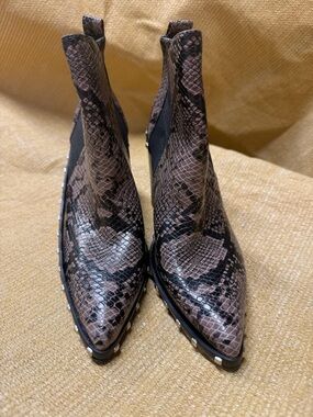 Rampage Brown Snake-Print Pointed Chelsea Booties
